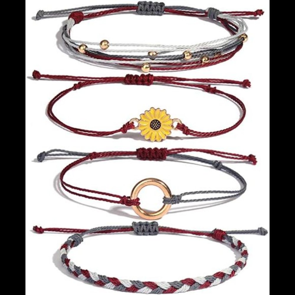 Maroon Gray White Sunflower String Bracelets